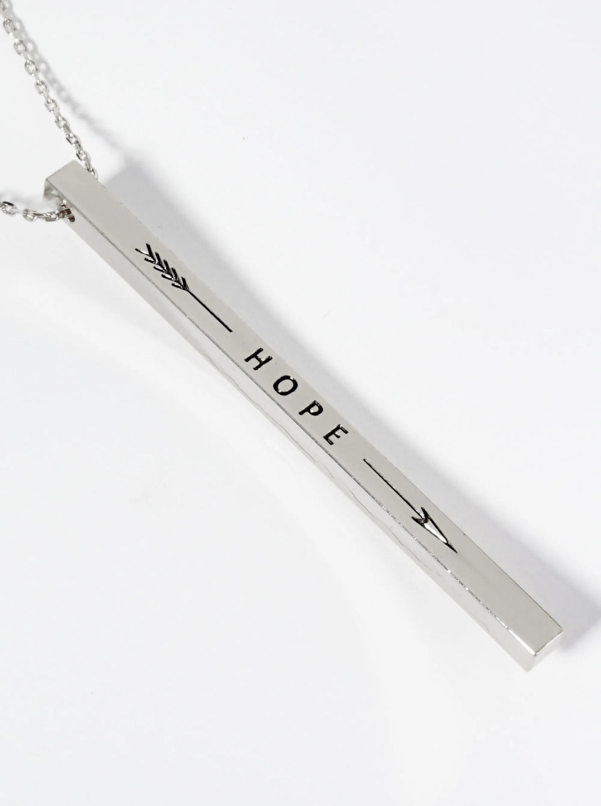 Hope Arrow Engraved Vertical Bar Pendant Inspirational Necklace