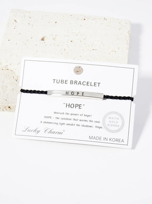 Hope Engraved 18K Gold Dipped Curved Brass Tube Bar Adjustable Pull Tie Bracelet