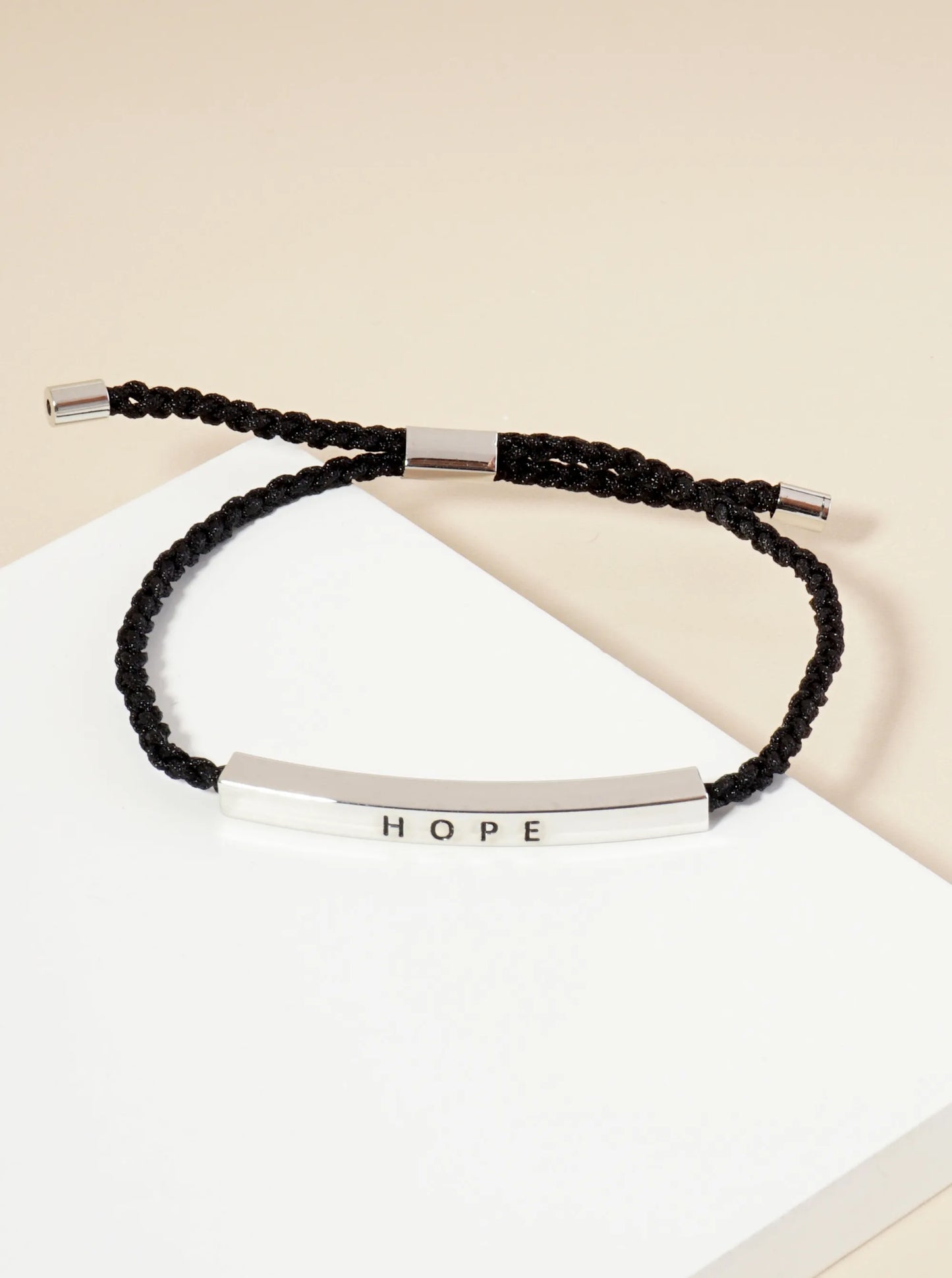 Hope Engraved 18K Gold Dipped Curved Brass Tube Bar Adjustable Pull Tie Bracelet