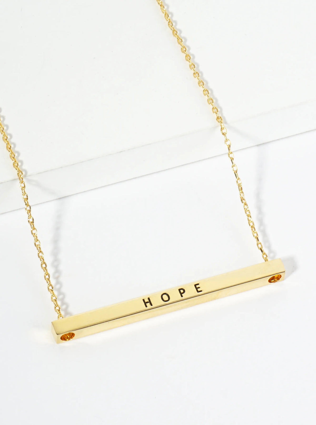 Hope Engraved 18K Gold Dipped Horizontal Brass Bar Pendant Inspirational Necklace
