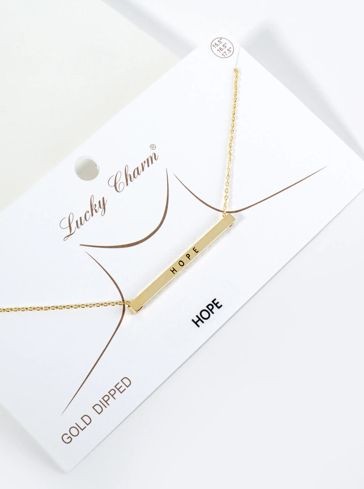 Hope Engraved 18K Gold Dipped Horizontal Brass Bar Pendant Inspirational Necklace