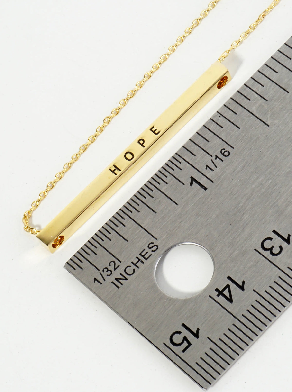 Hope Engraved 18K Gold Dipped Horizontal Brass Bar Pendant Inspirational Necklace