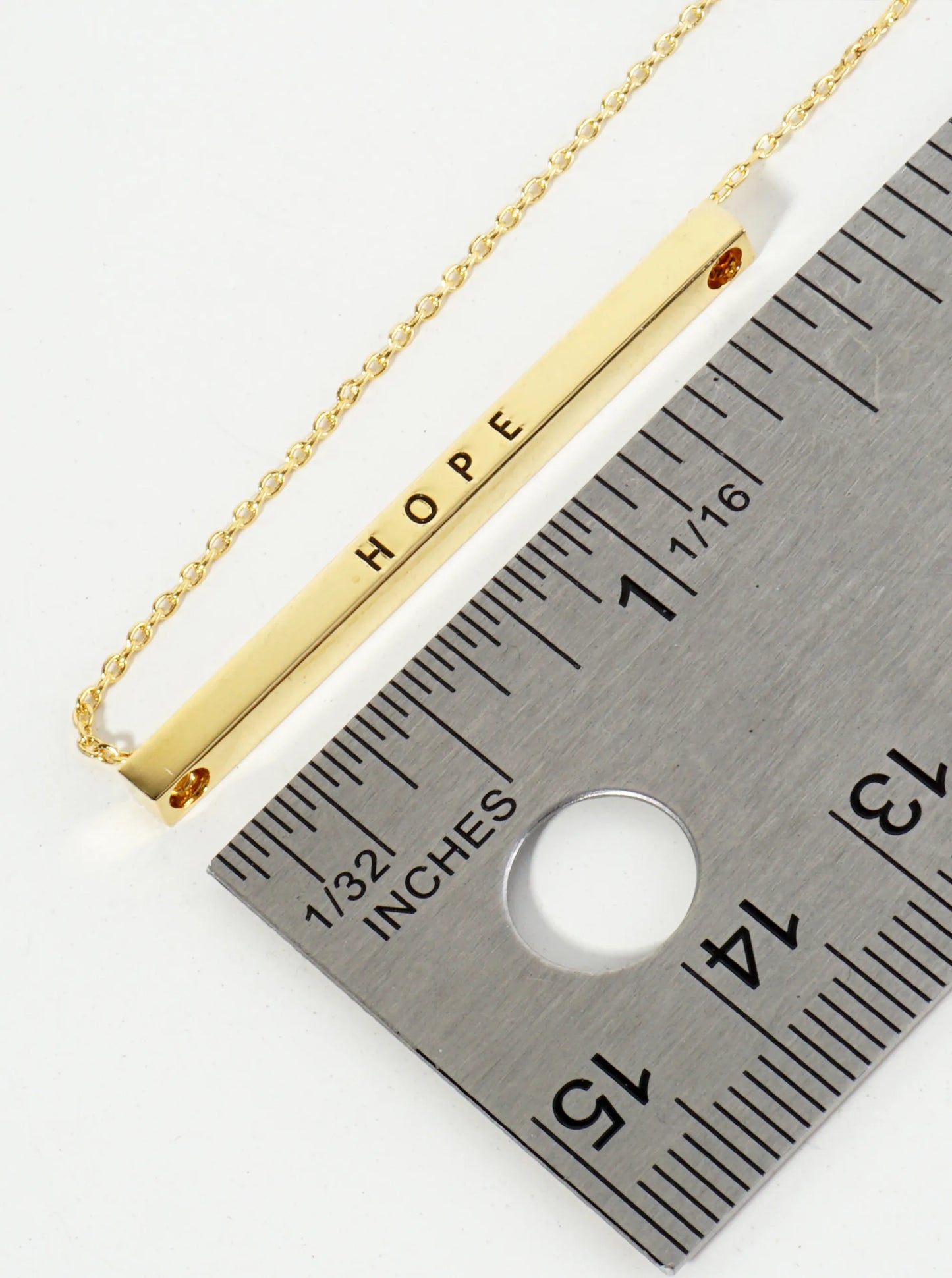 Hope Engraved 18K Gold Dipped Horizontal Brass Bar Pendant Inspirational Necklace