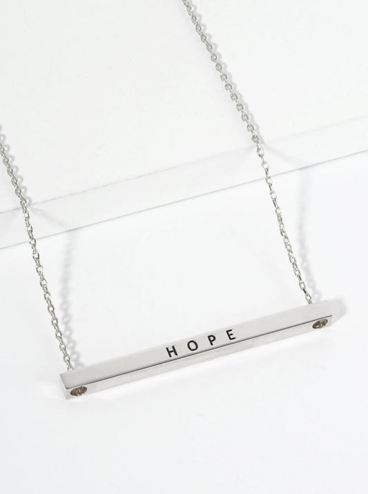 Hope Engraved 18K Gold Dipped Horizontal Brass Bar Pendant Inspirational Necklace