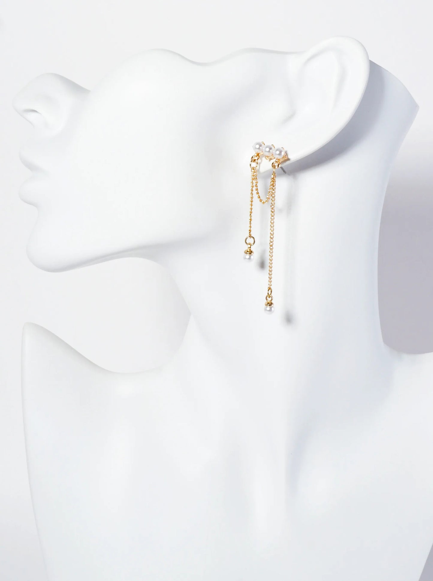 Horizontal Pearl Bar Earrings With Chain Drops