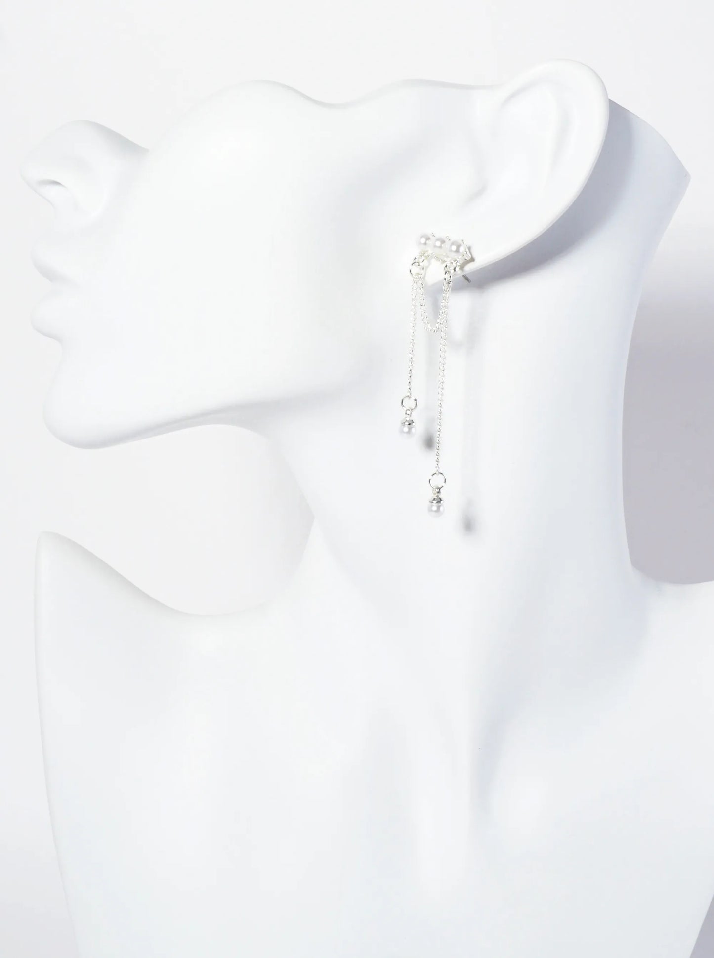 Horizontal Pearl Bar Earrings With Chain Drops