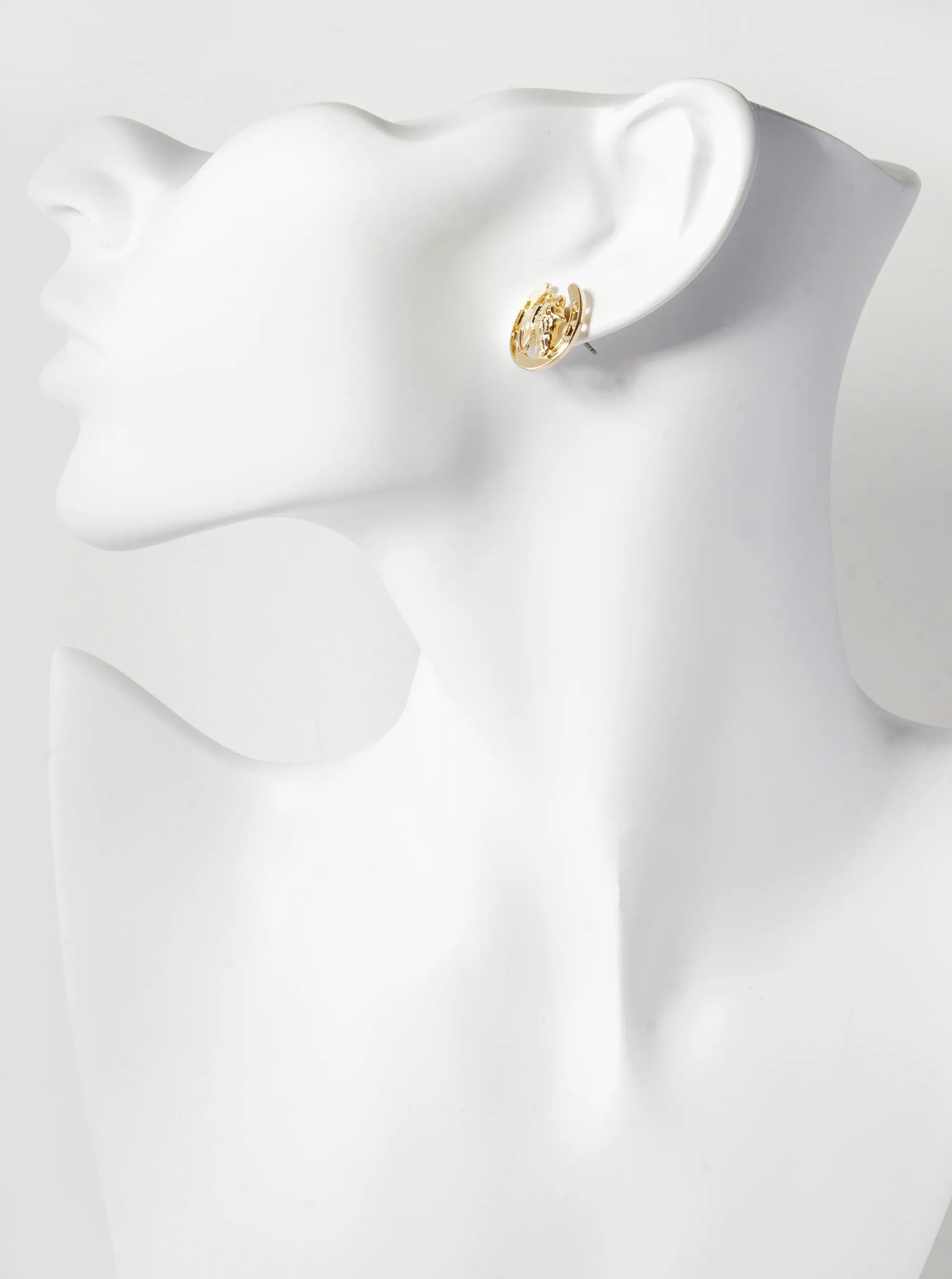 Horse Head In Horseshoe 15mm Stud Earrings