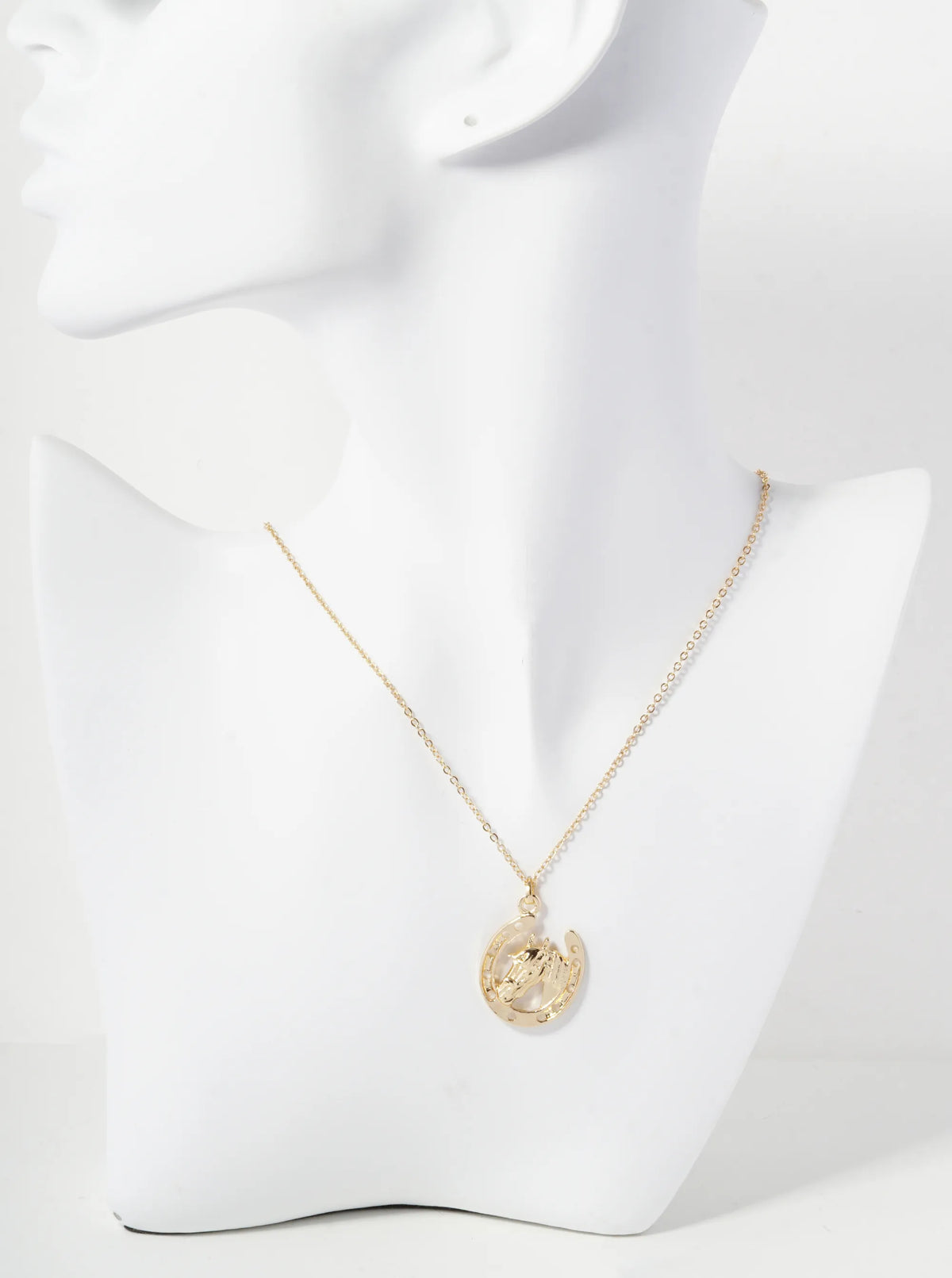 Horse Head In Horseshoe Pendant Necklace