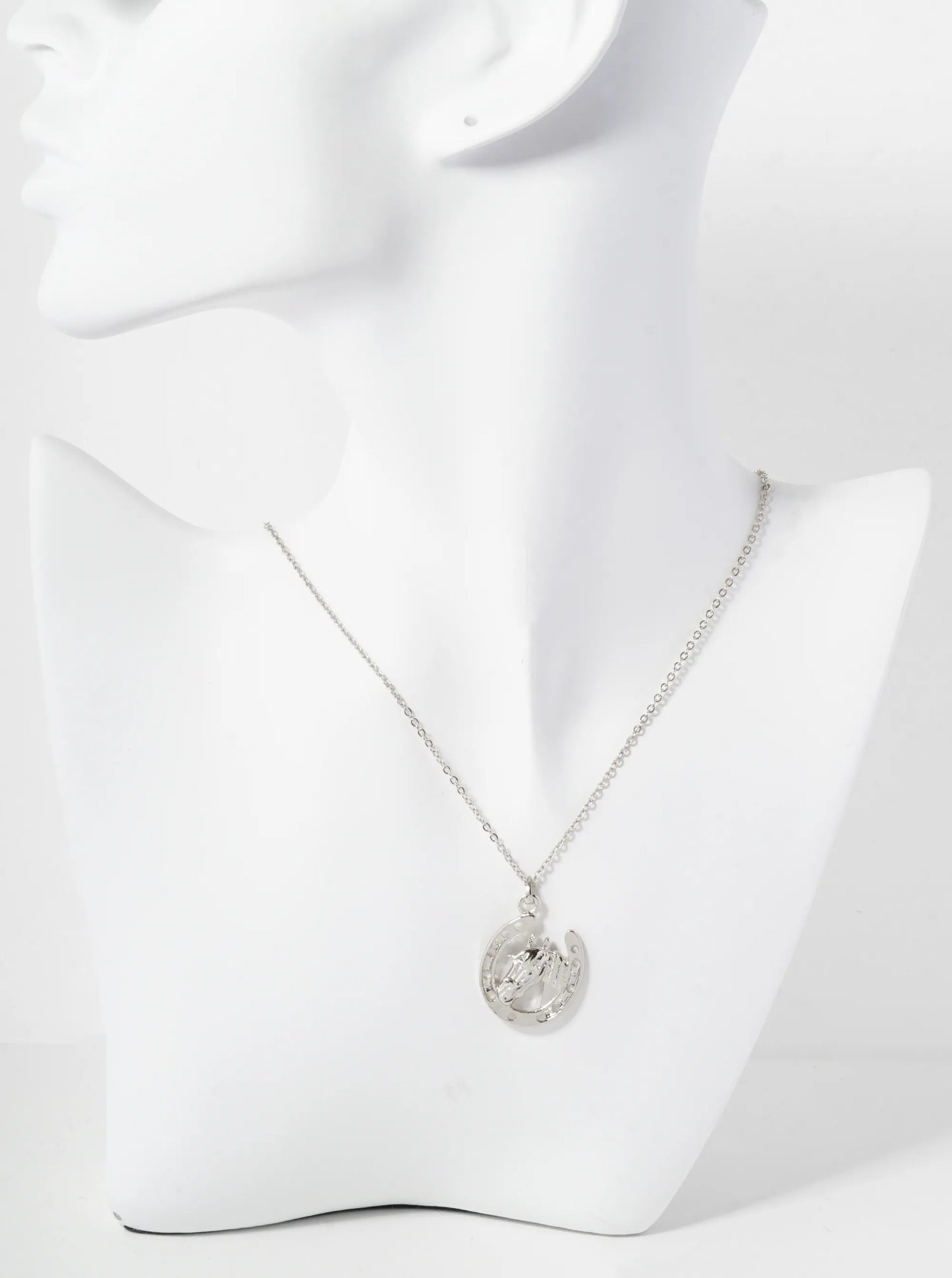 Horse Head In Horseshoe Pendant Necklace