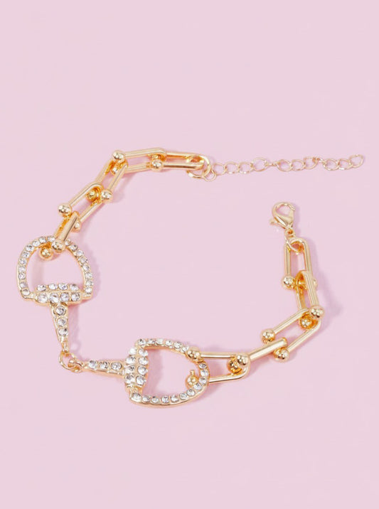 Horsebit Rhinestone Polished Chain Bracelet