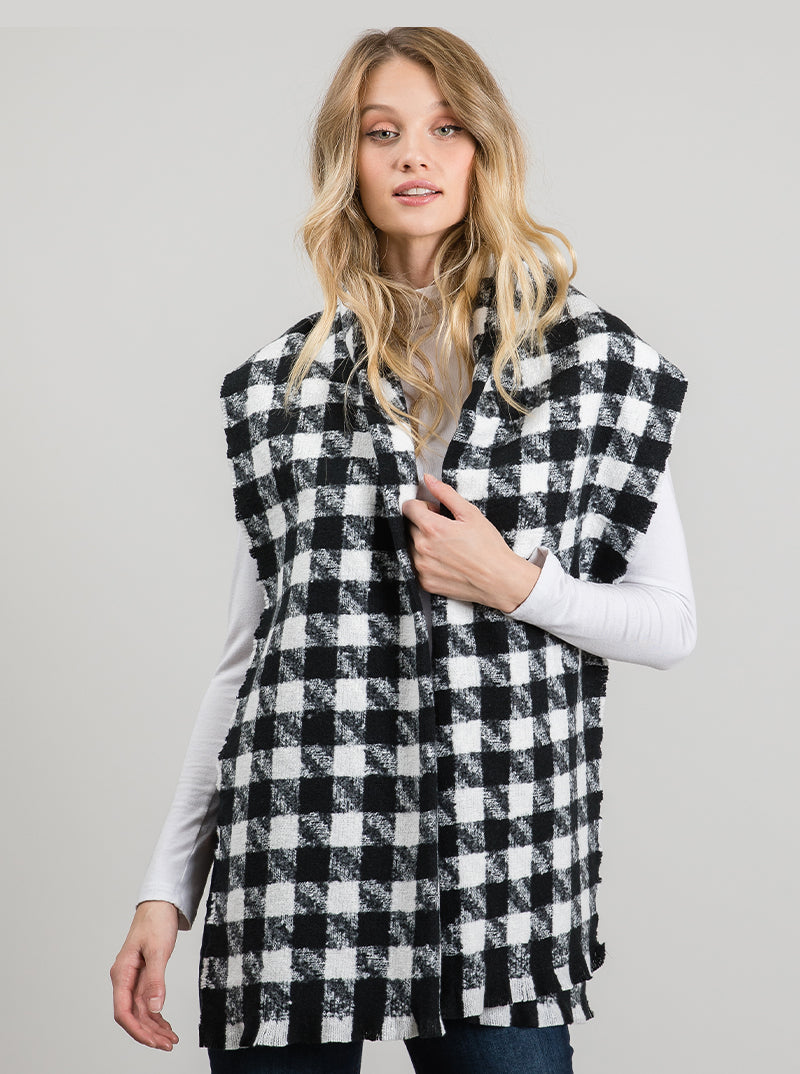 Houndstooth Plaid Oversized Oblong Scarf