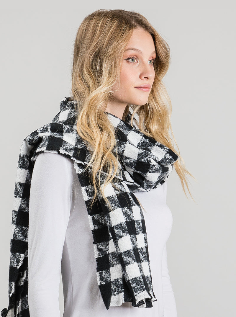 Houndstooth Plaid Oversized Oblong Scarf