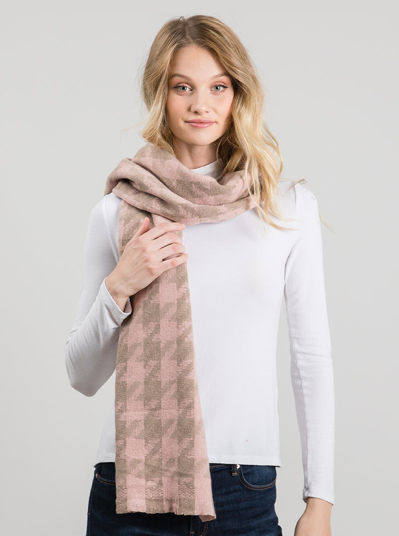 Houndstooth Plaid Oversized Oblong Scarf