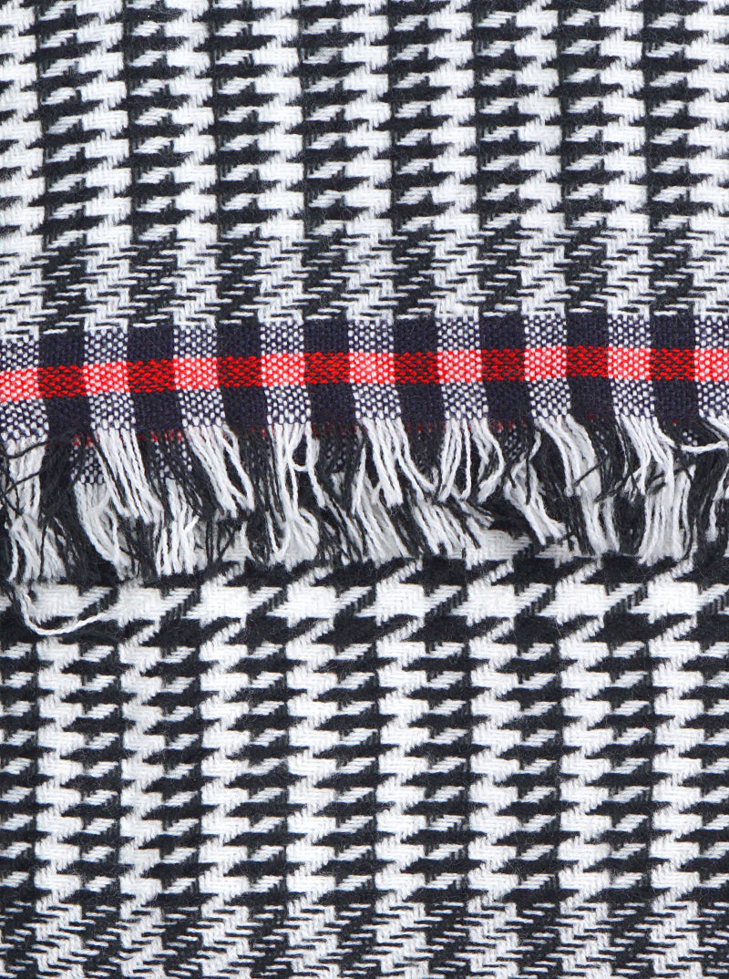 Houndstooth Double Loop With Fringe Infinity Scarf