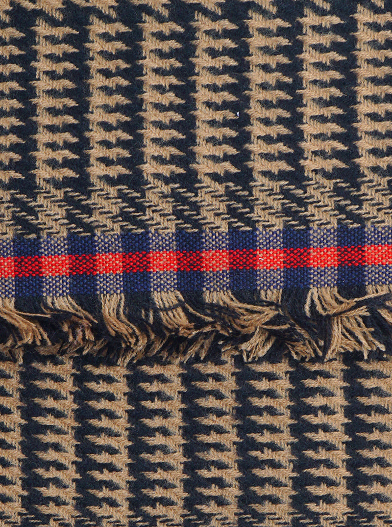 Houndstooth Double Loop With Fringe Infinity Scarf