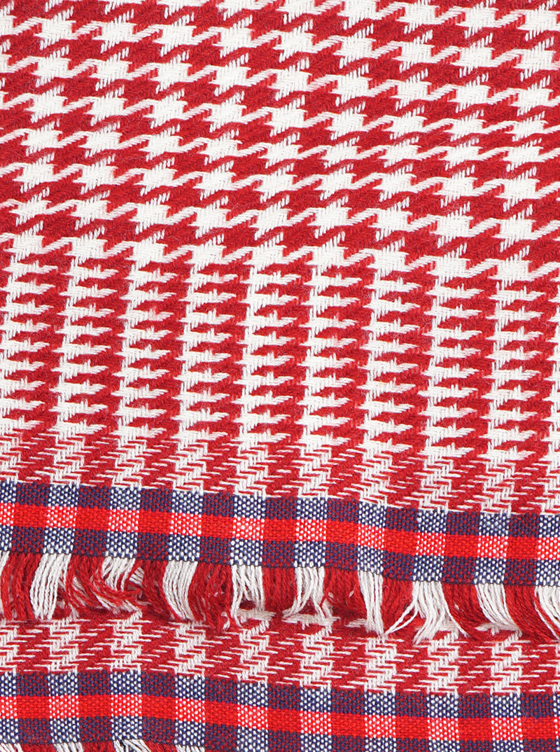 Houndstooth Double Loop With Fringe Infinity Scarf