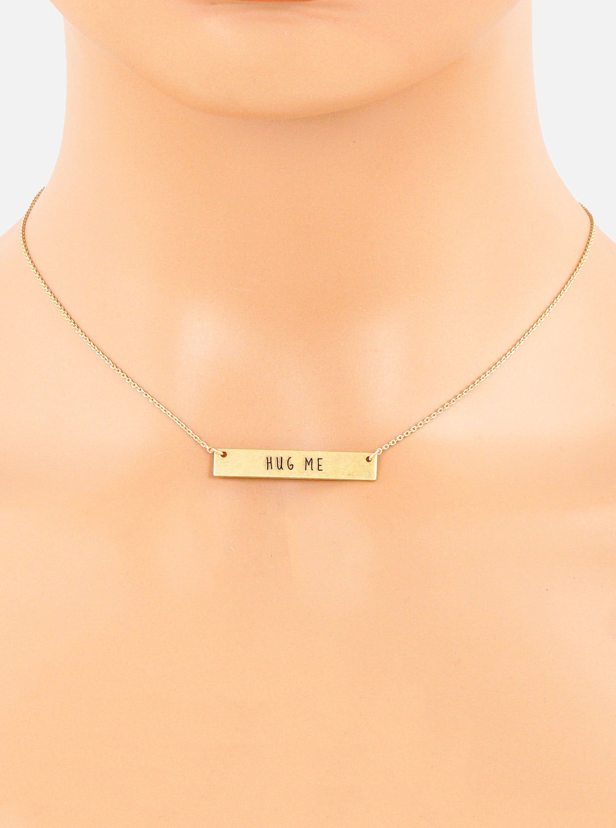 Hug Me Engraved Horizontal Bar Pendant Necklace
