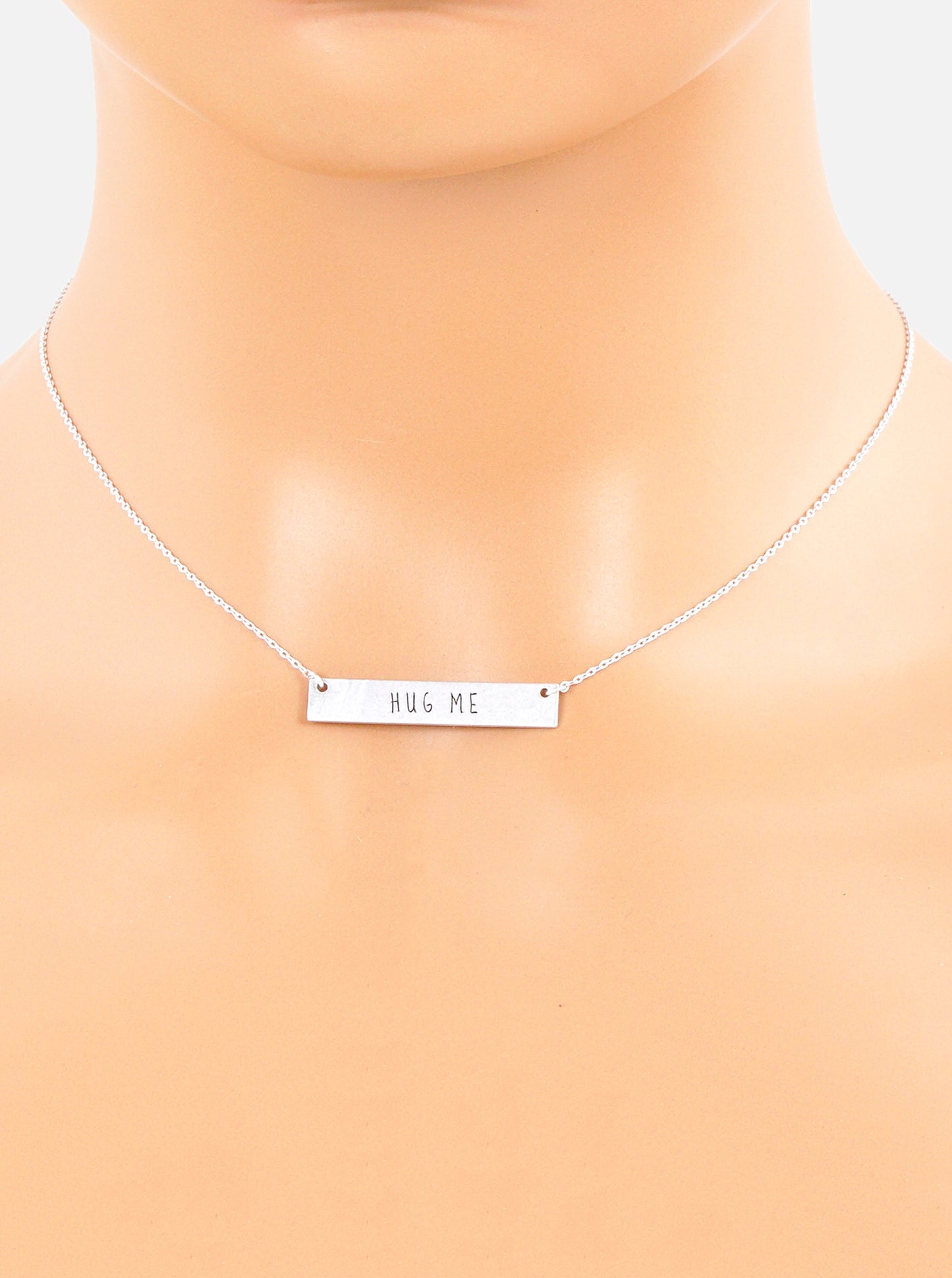 Hug Me Engraved Horizontal Bar Pendant Necklace