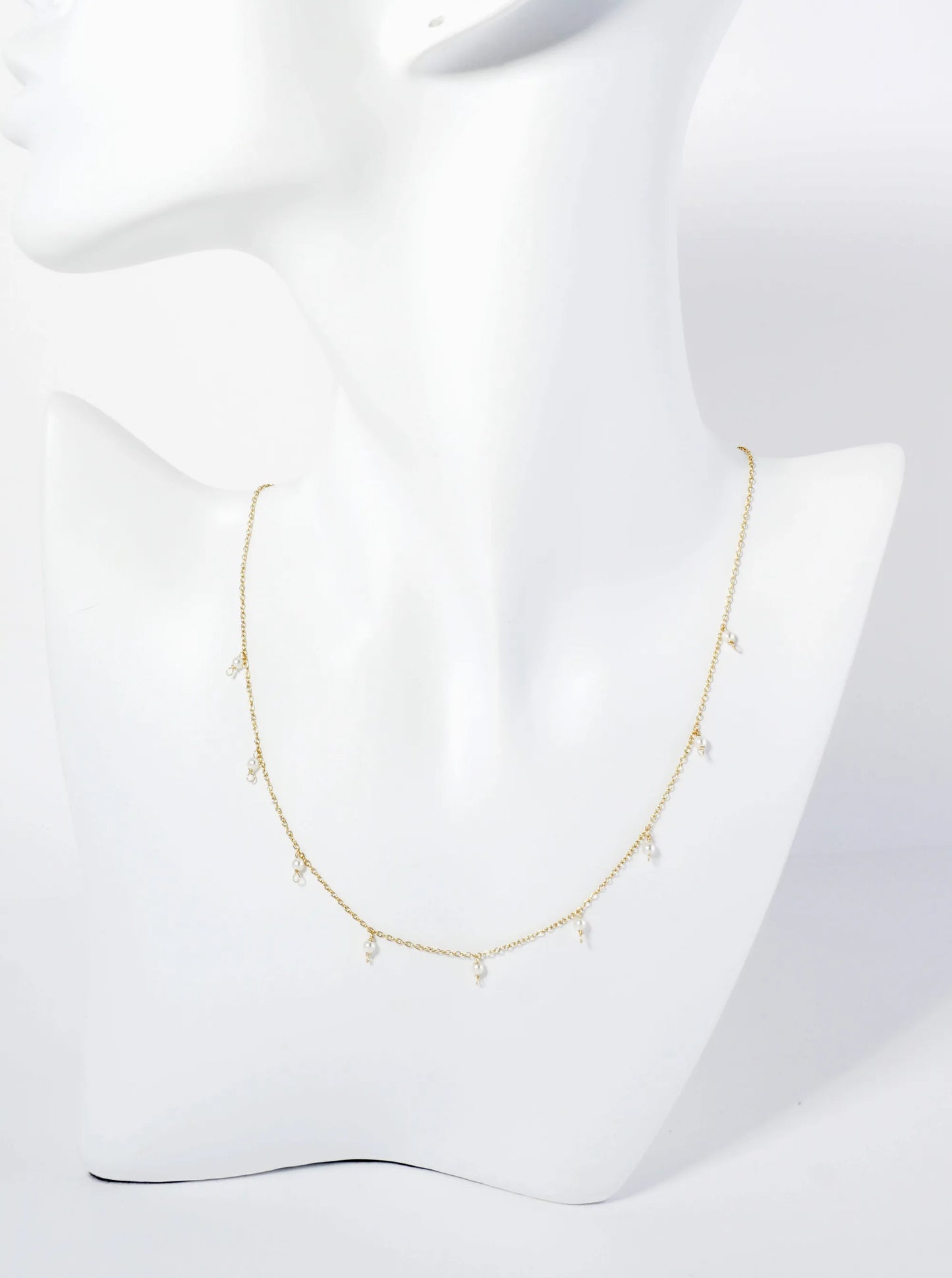 Hypoallergenic Stainless Steel Minimalist Dainty Pearl Station Necklace