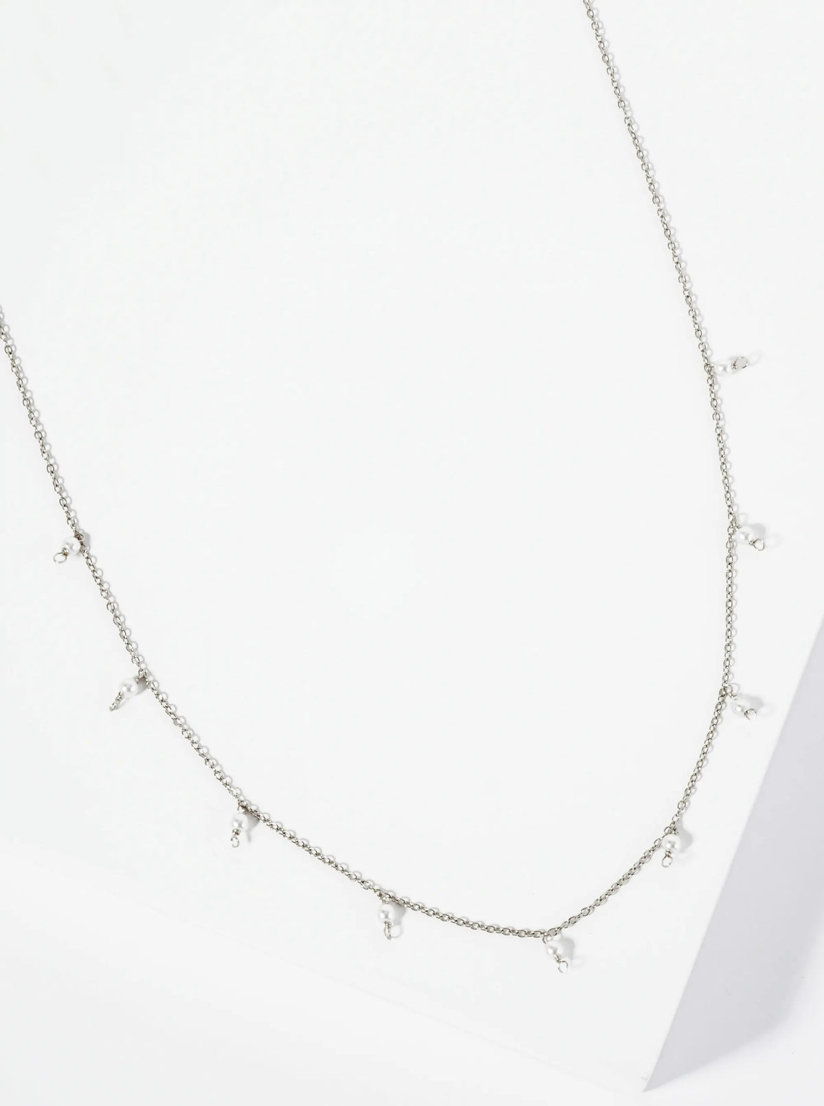 Hypoallergenic Stainless Steel Minimalist Dainty Pearl Station Necklace