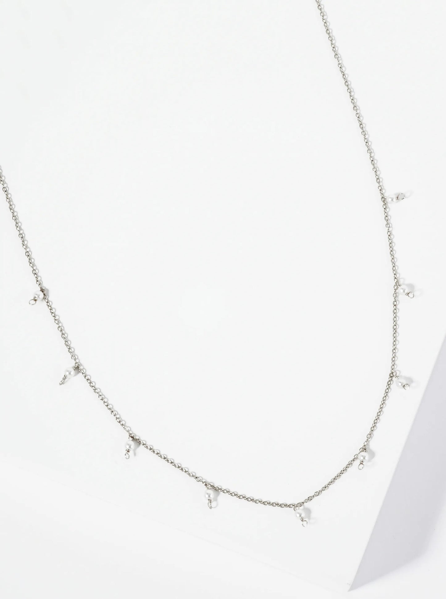 Hypoallergenic Stainless Steel Minimalist Dainty Pearl Station Necklace