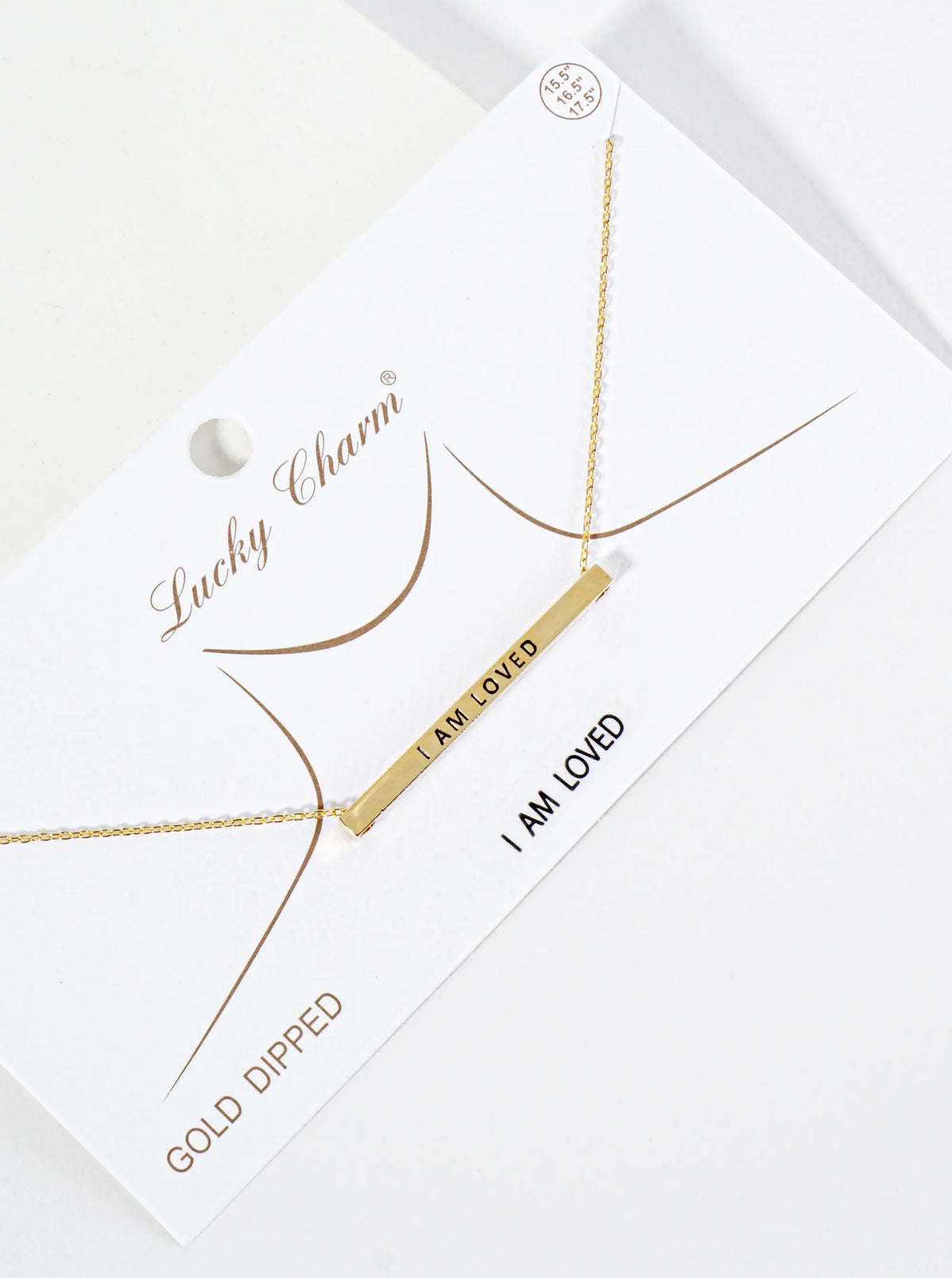 I Am Loved Engraved 18K Gold Dipped Horizontal Brass Bar Pendant Inspirational Necklace