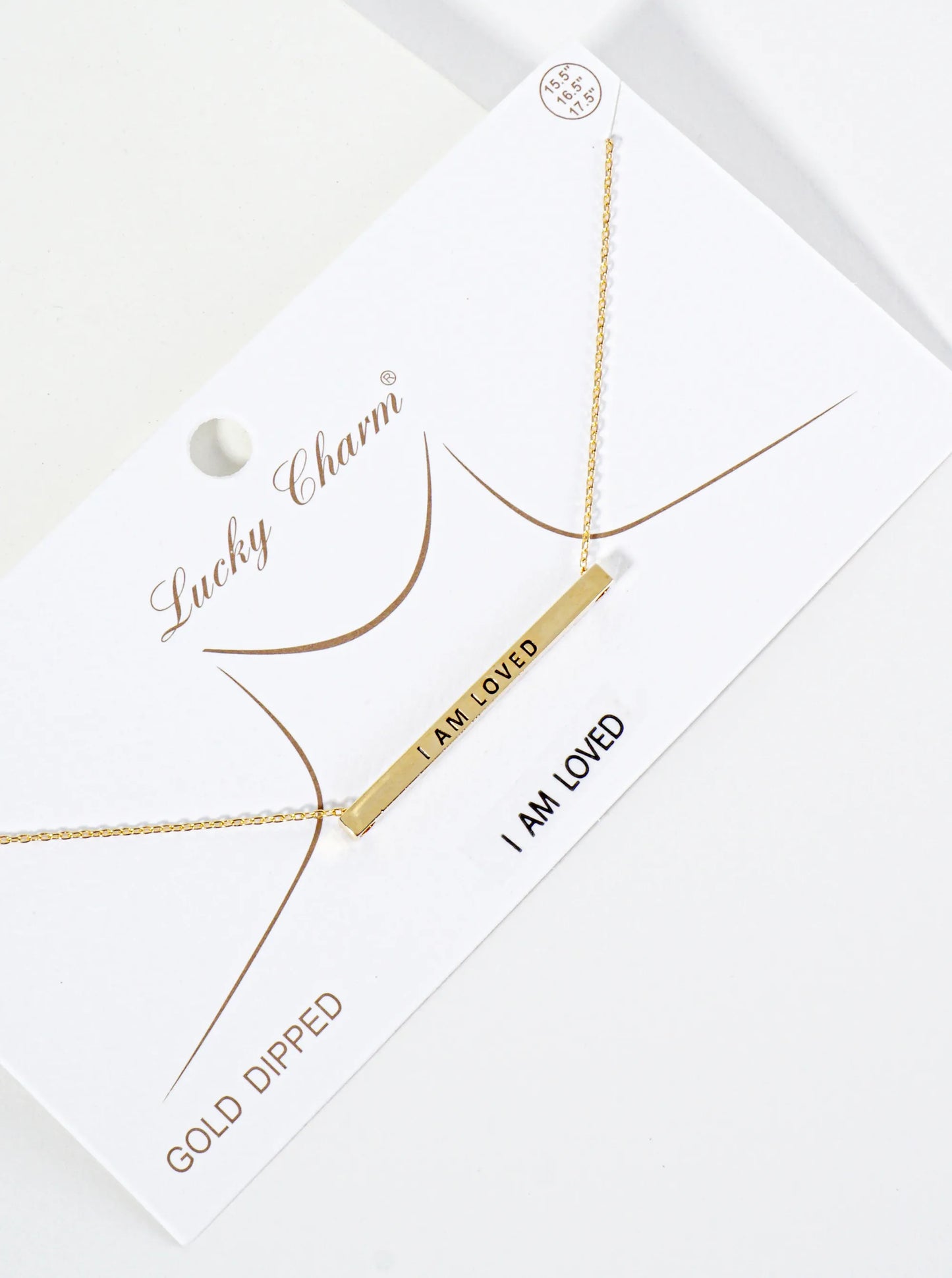 I Am Loved Engraved 18K Gold Dipped Horizontal Brass Bar Pendant Inspirational Necklace