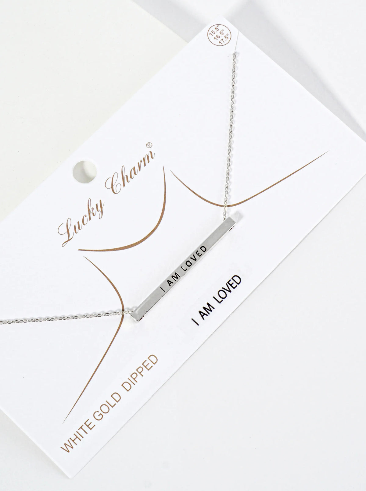 I Am Loved Engraved 18K Gold Dipped Horizontal Brass Bar Pendant Inspirational Necklace