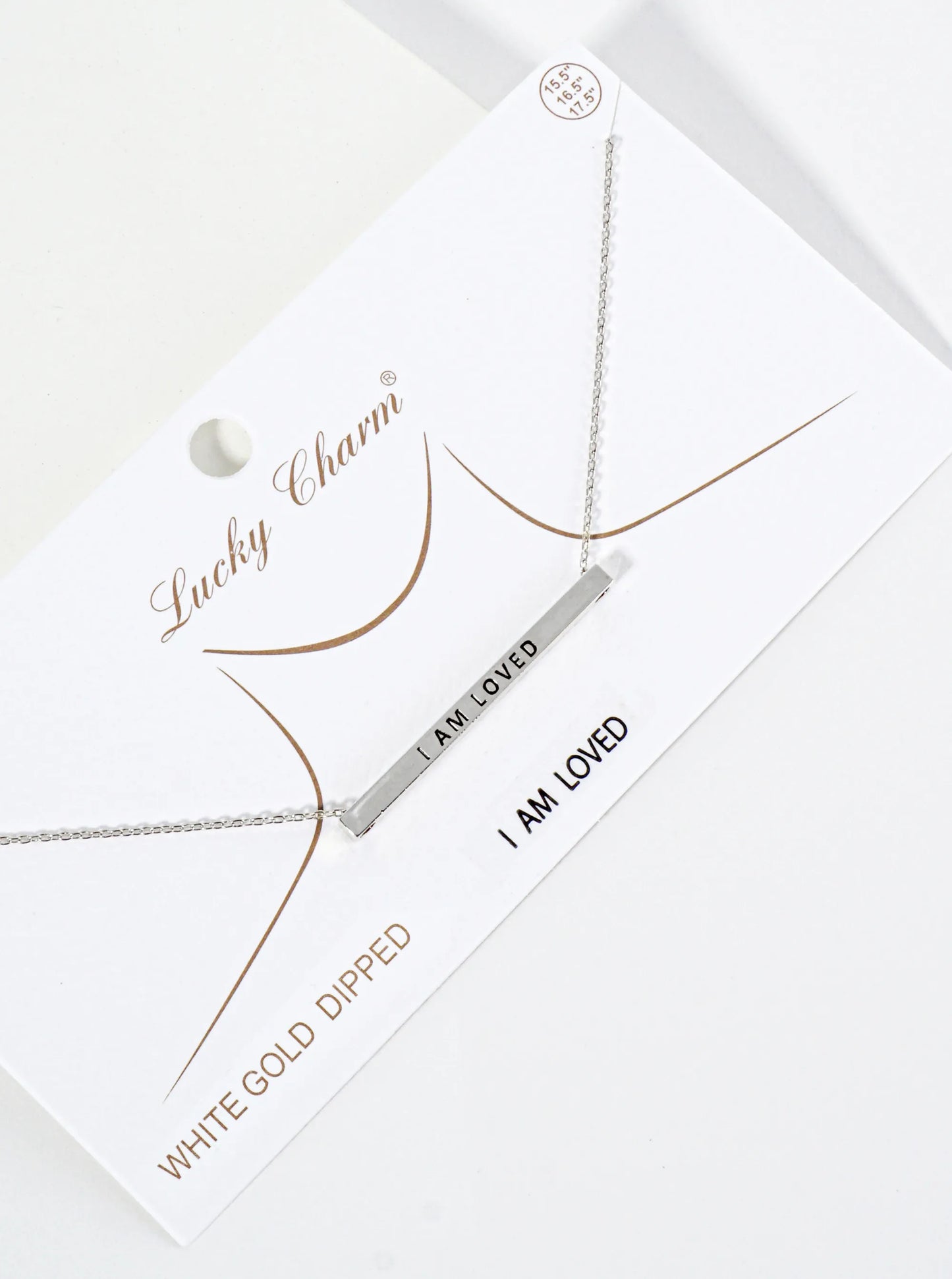 I Am Loved Engraved 18K Gold Dipped Horizontal Brass Bar Pendant Inspirational Necklace