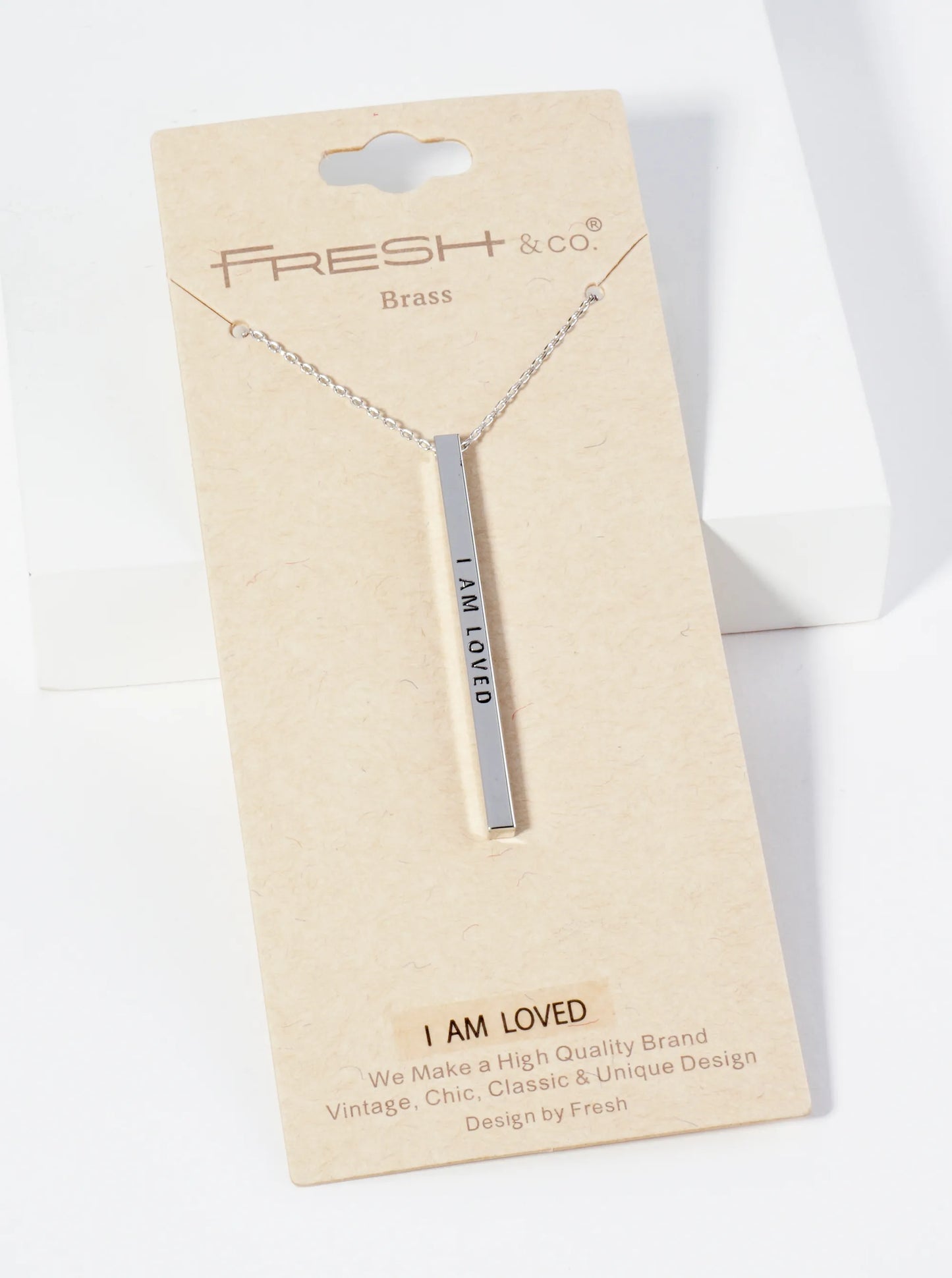 I Am Loved Engraved Vertical Bar Pendant Inspirational Necklace