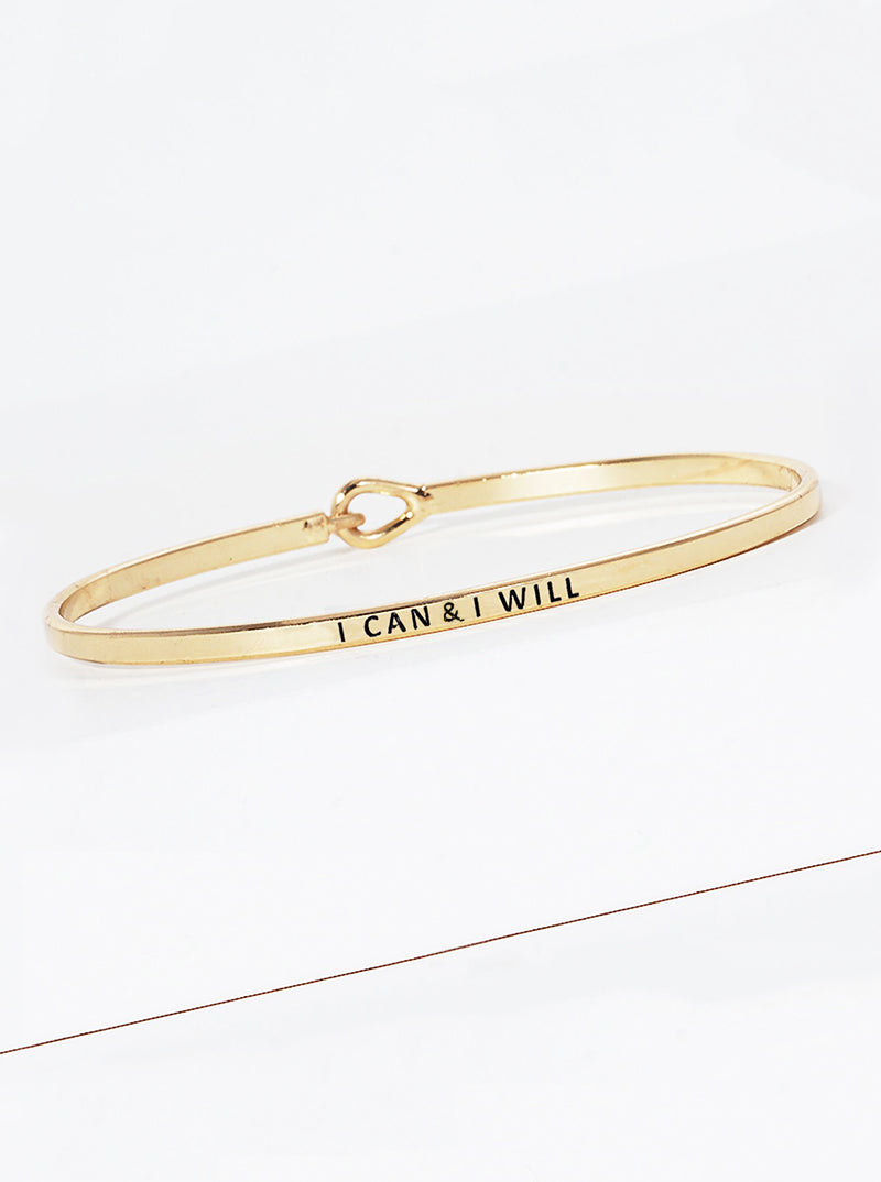 I Can I Will Engraved Inspirational Bangle Bracelet