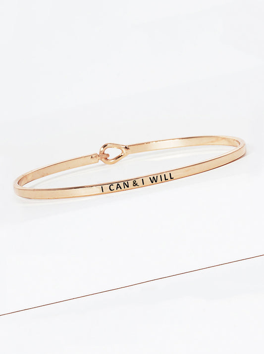 I Can I Will Engraved Inspirational Bangle Bracelet
