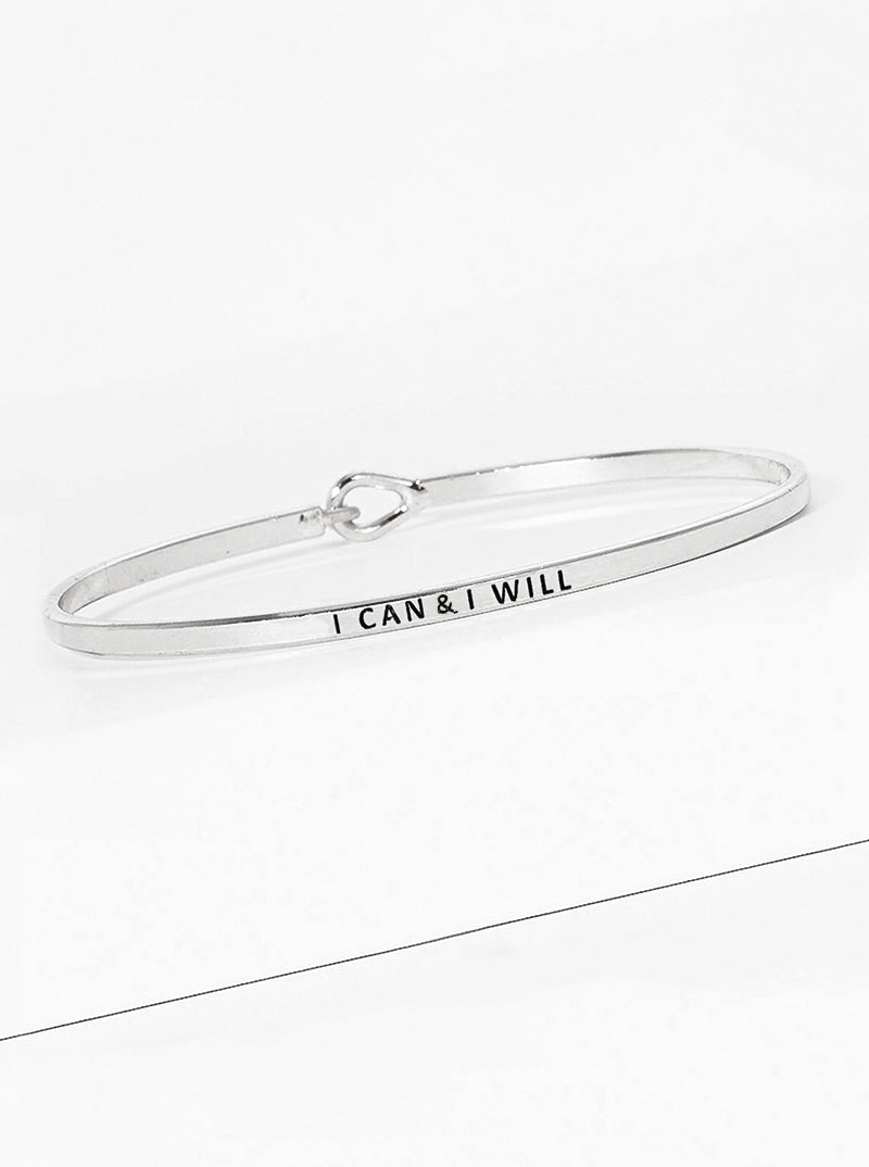 I Can I Will Engraved Inspirational Bangle Bracelet