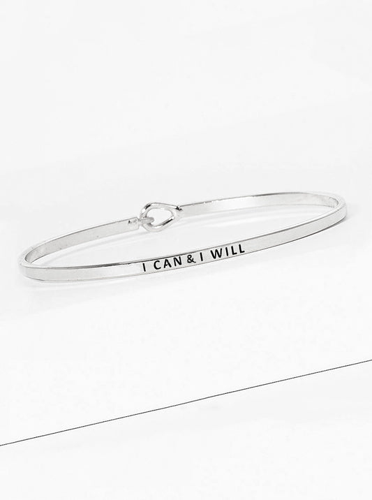 I Can I Will Engraved Inspirational Bangle Bracelet