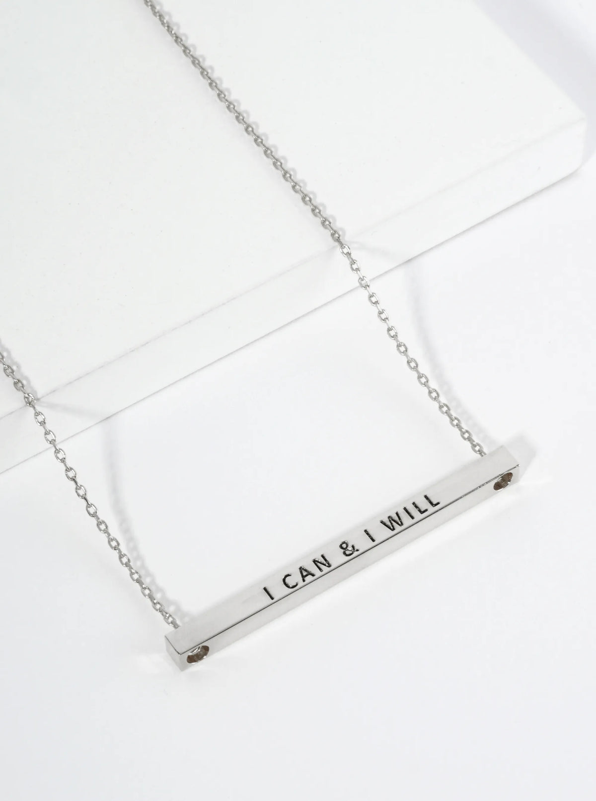 I Can And I Will Engraved 18K Gold Dipped Horizontal Brass Bar Pendant Inspirational Necklace