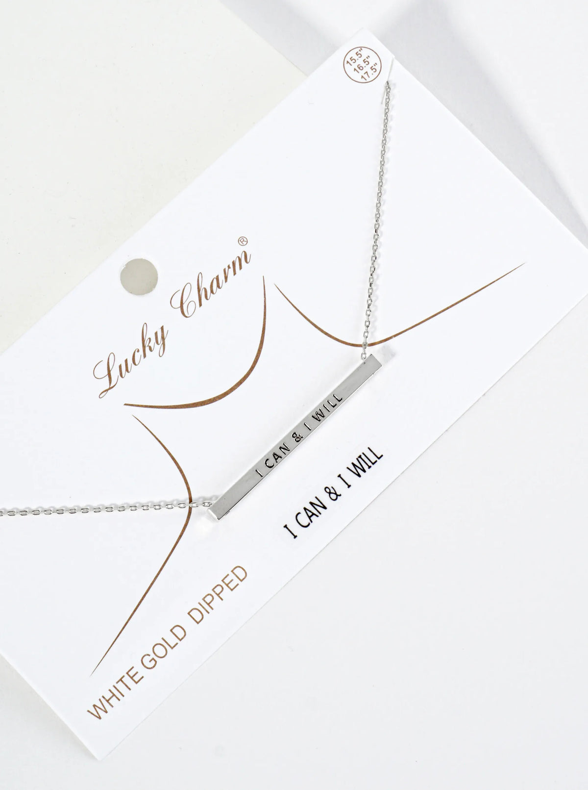 I Can And I Will Engraved 18K Gold Dipped Horizontal Brass Bar Pendant Inspirational Necklace