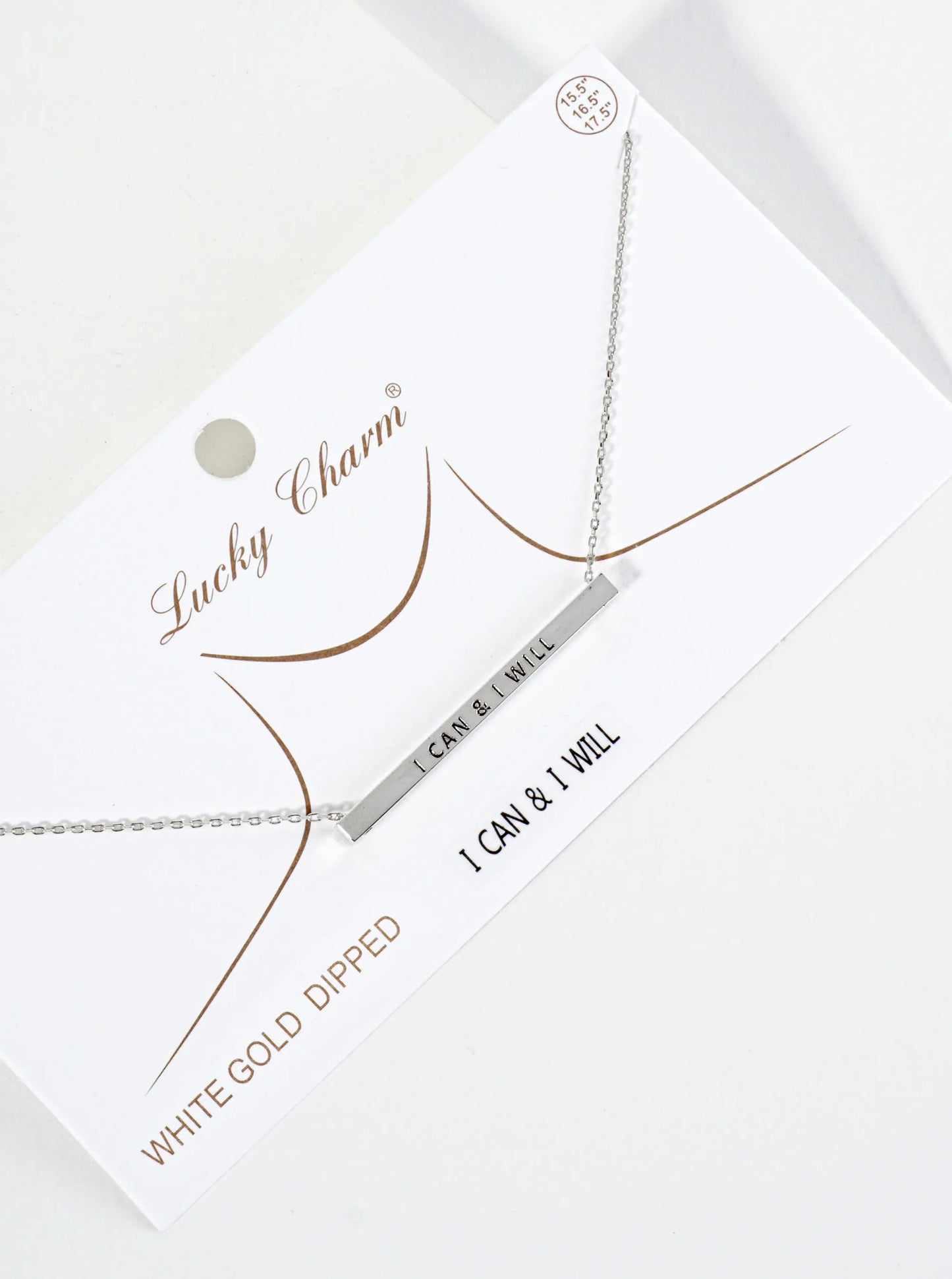 I Can And I Will Engraved 18K Gold Dipped Horizontal Brass Bar Pendant Inspirational Necklace
