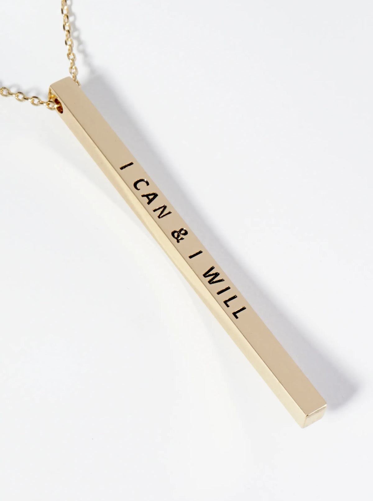 I Can And I Will Engraved Vertical Bar Pendant Inspirational Necklace