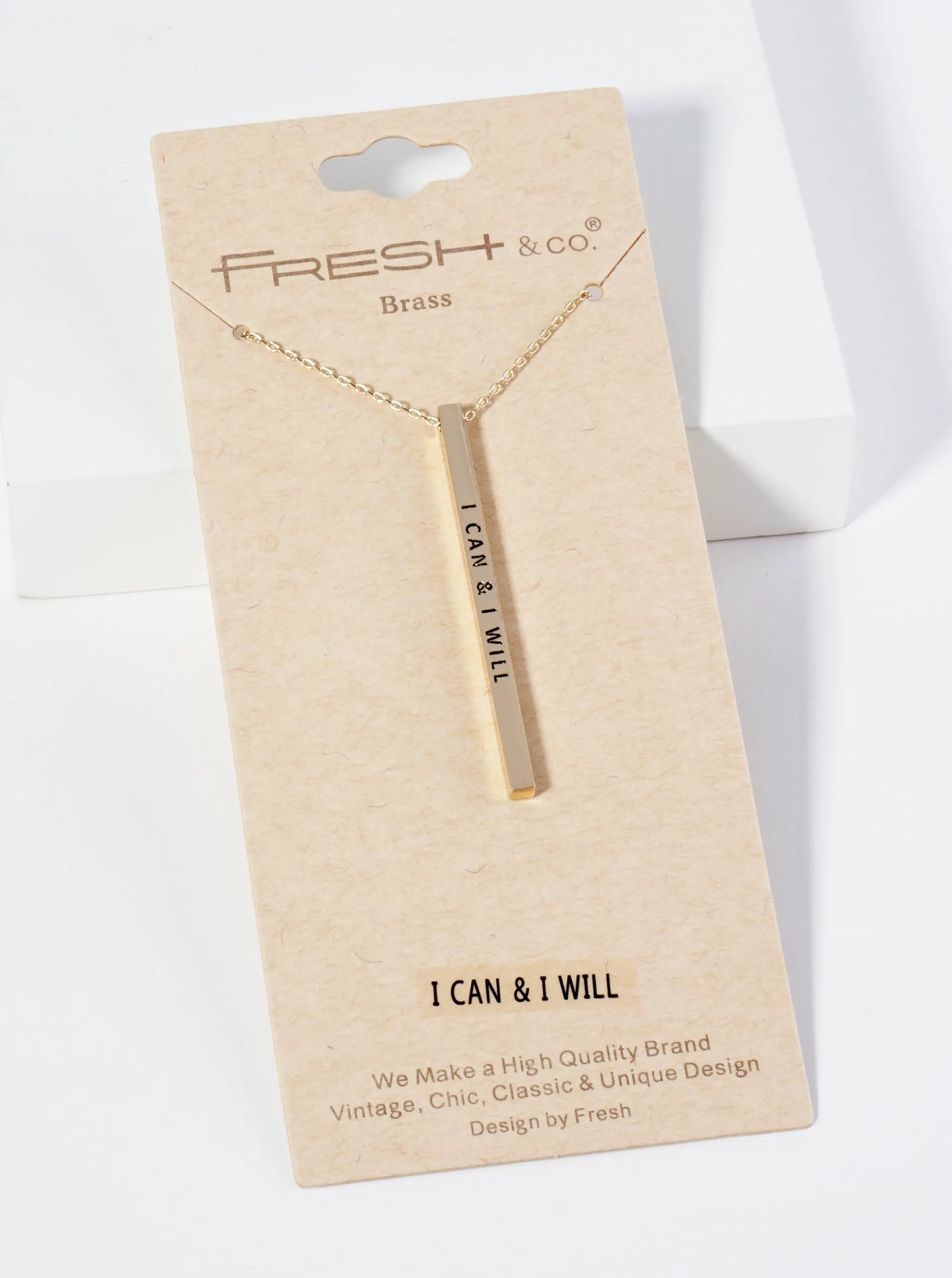 I Can And I Will Engraved Vertical Bar Pendant Inspirational Necklace