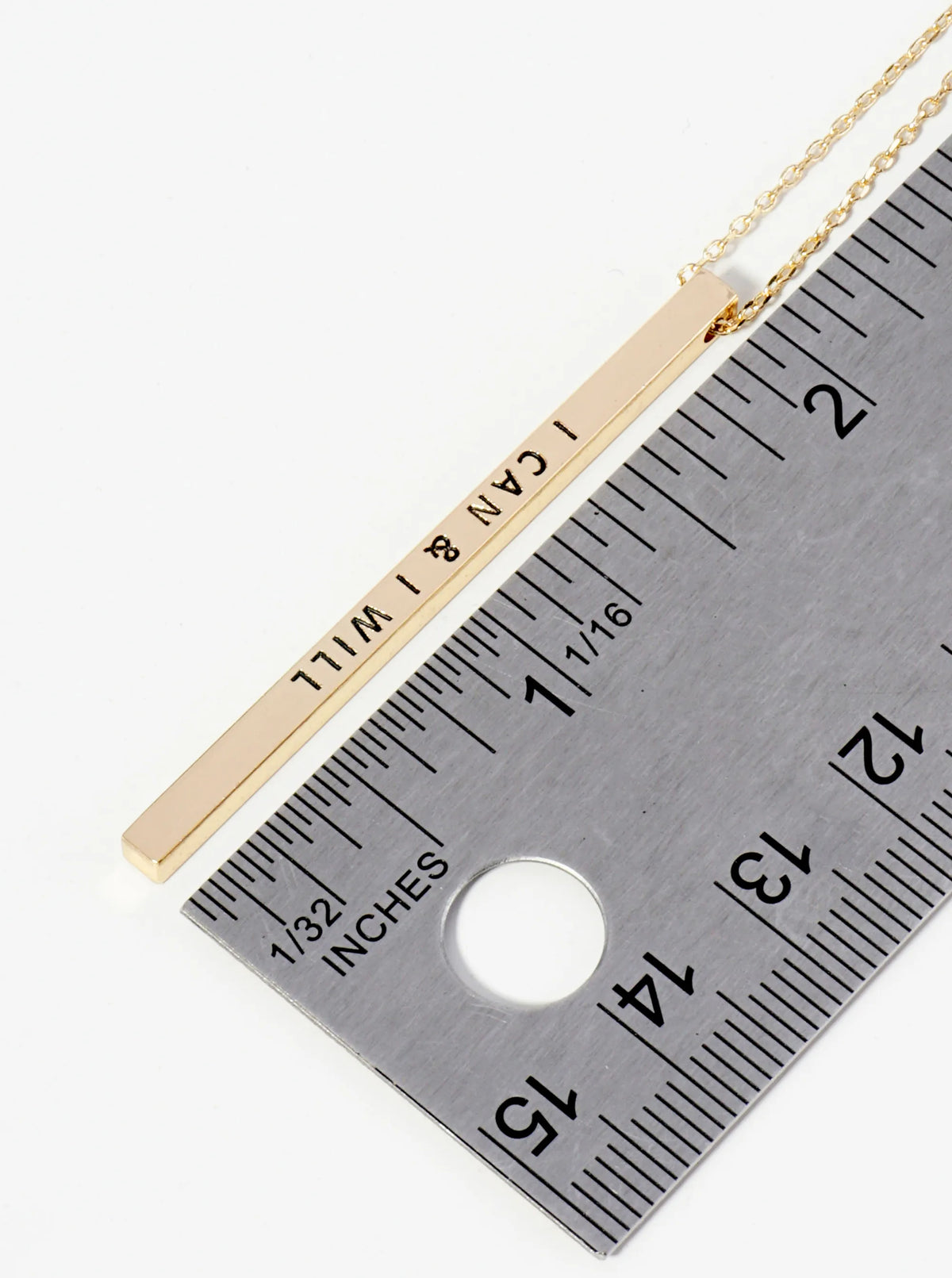I Can And I Will Engraved Vertical Bar Pendant Inspirational Necklace