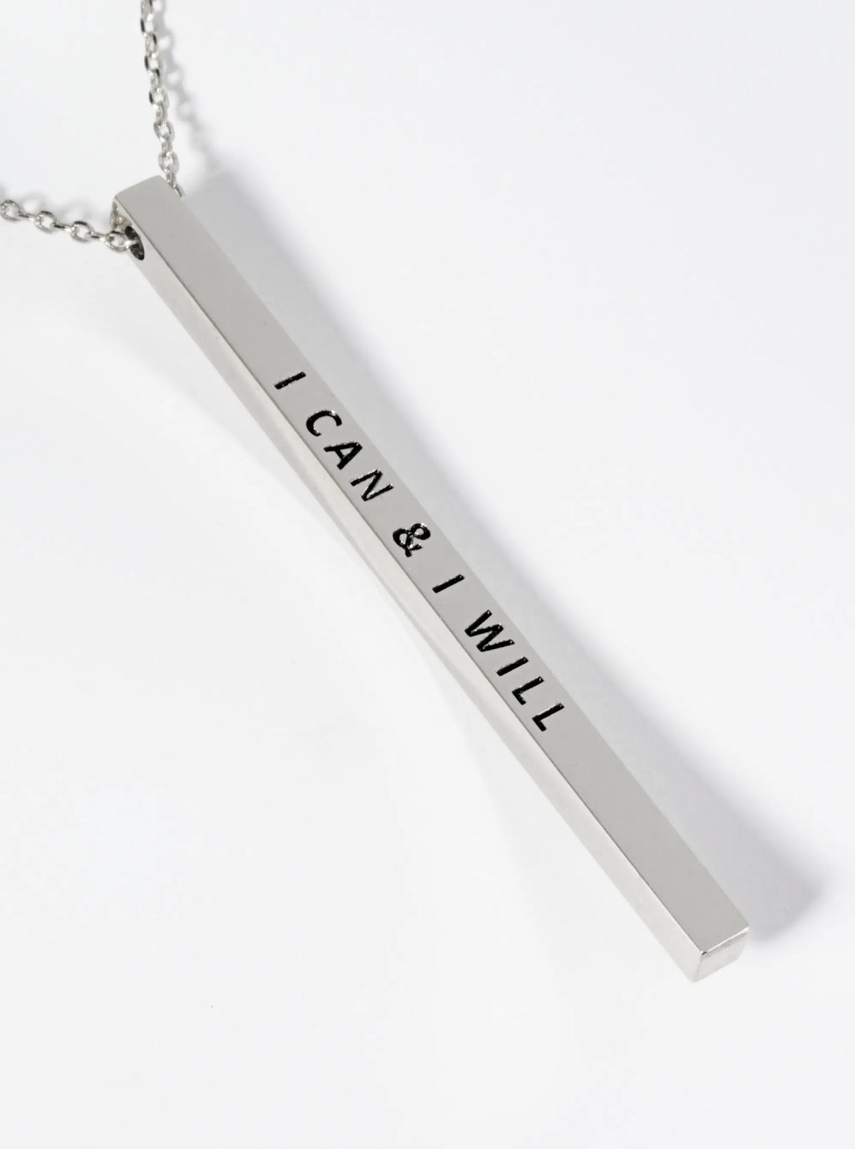 I Can And I Will Engraved Vertical Bar Pendant Inspirational Necklace