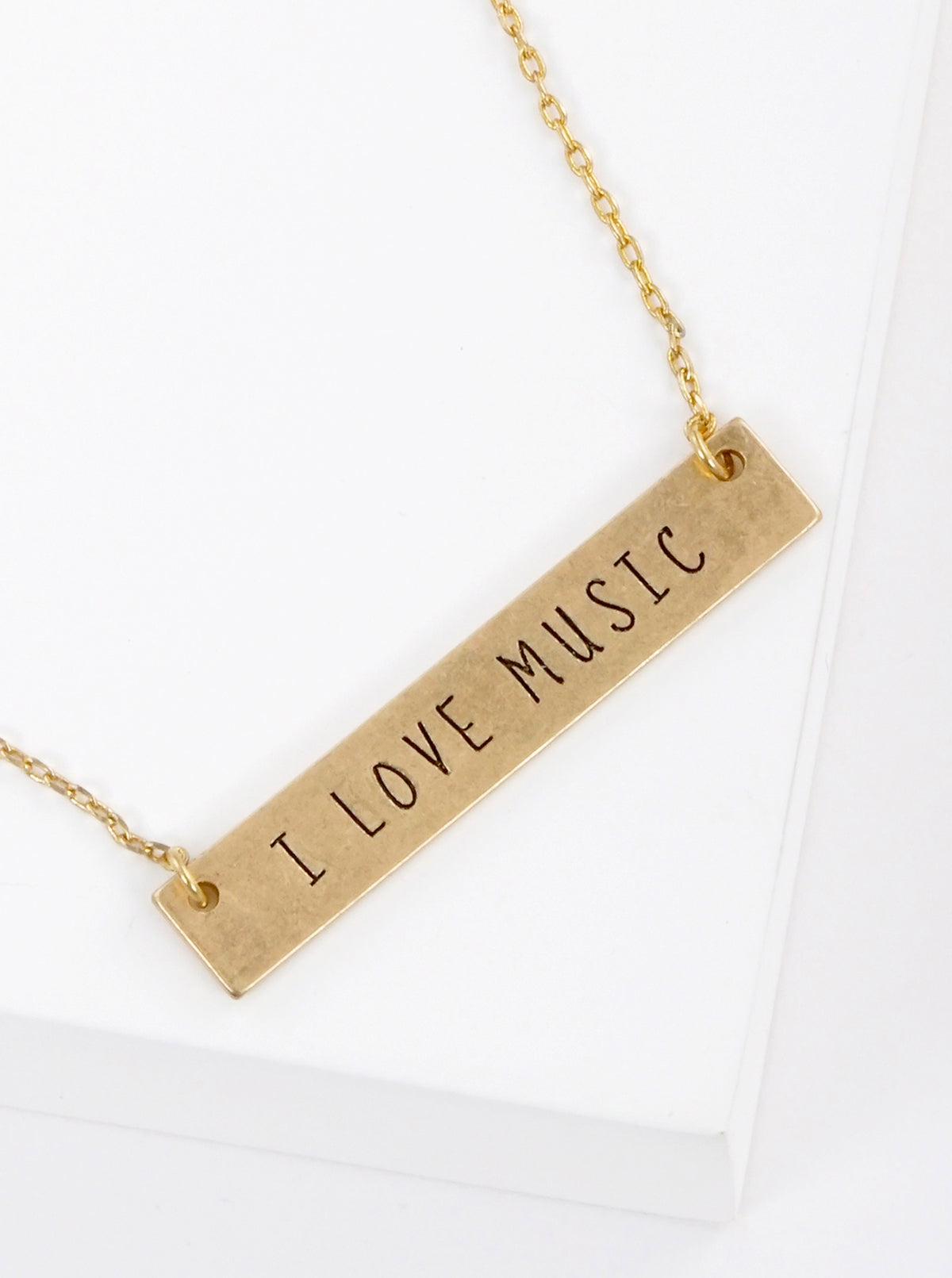 I Love Music Engraved Horizontal Bar Pendant Necklace