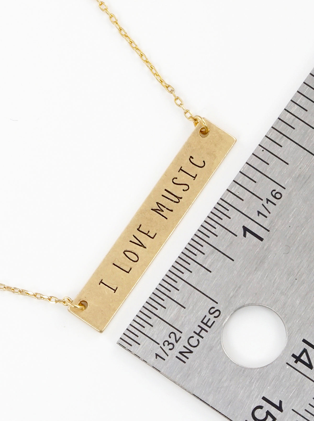 I Love Music Engraved Horizontal Bar Pendant Necklace
