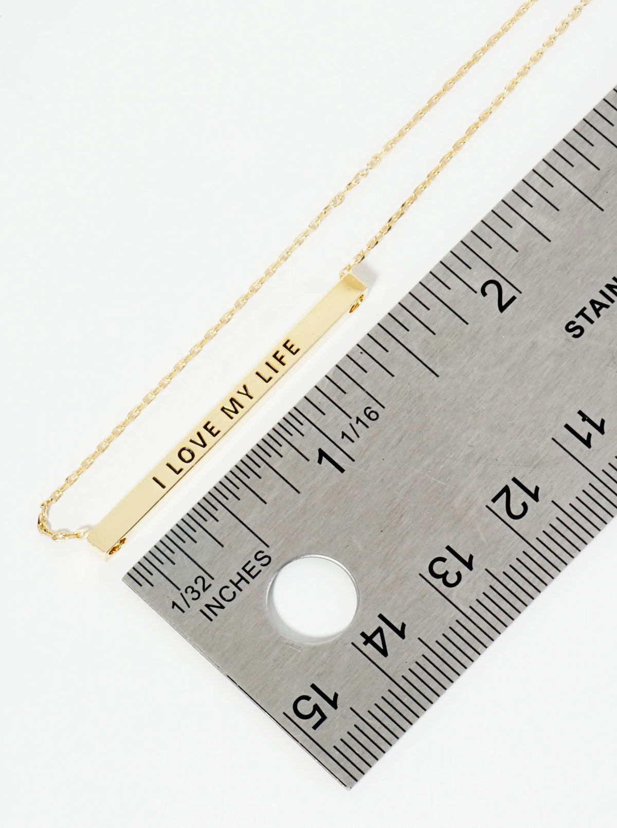 I Love My Life Engraved 18K Gold Dipped Horizontal Brass Bar Pendant Inspirational Necklace