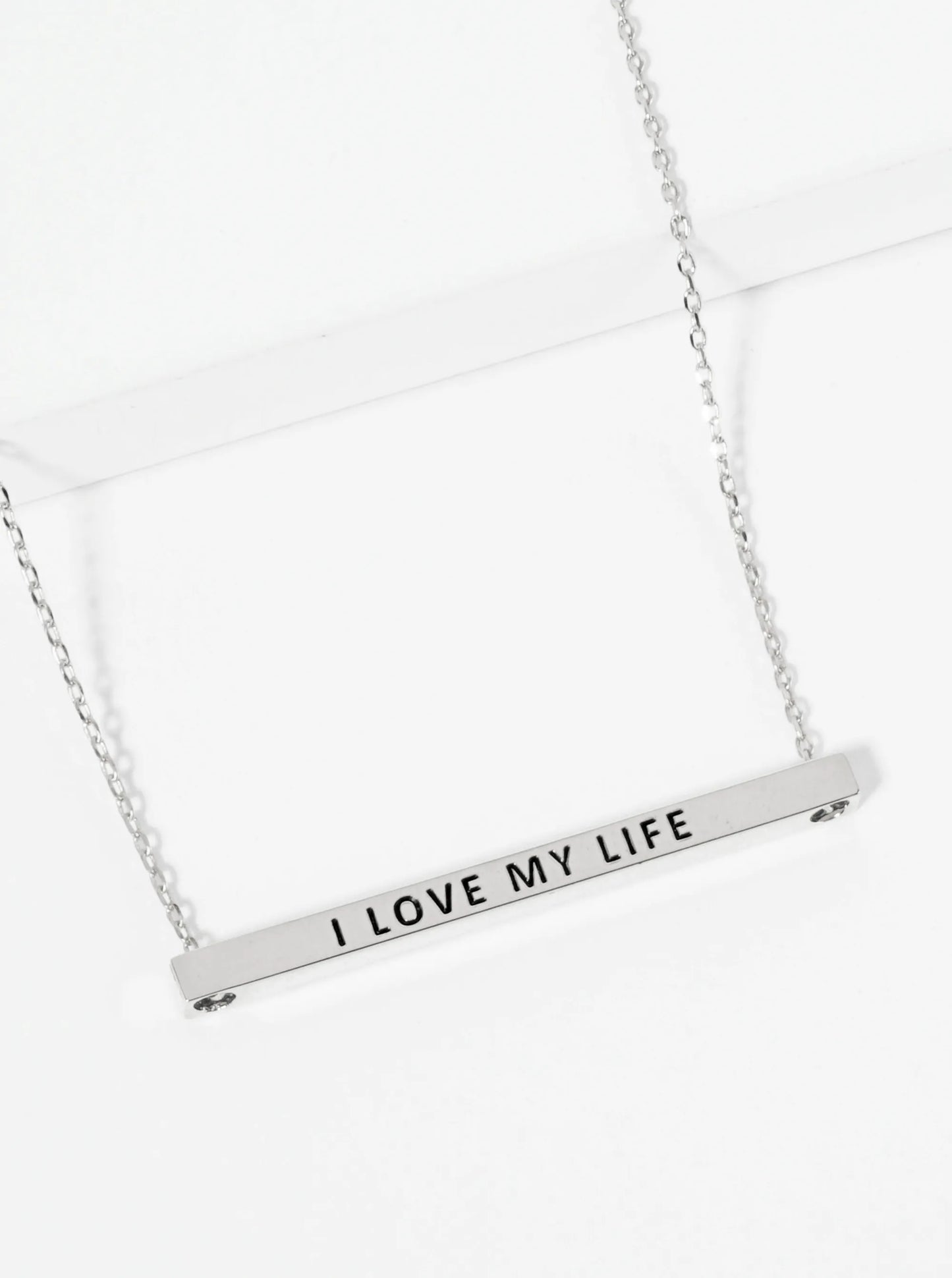 I Love My Life Engraved 18K Gold Dipped Horizontal Brass Bar Pendant Inspirational Necklace