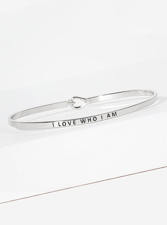 I Love Who I Am Engraved Inspirational Bangle Bracelet