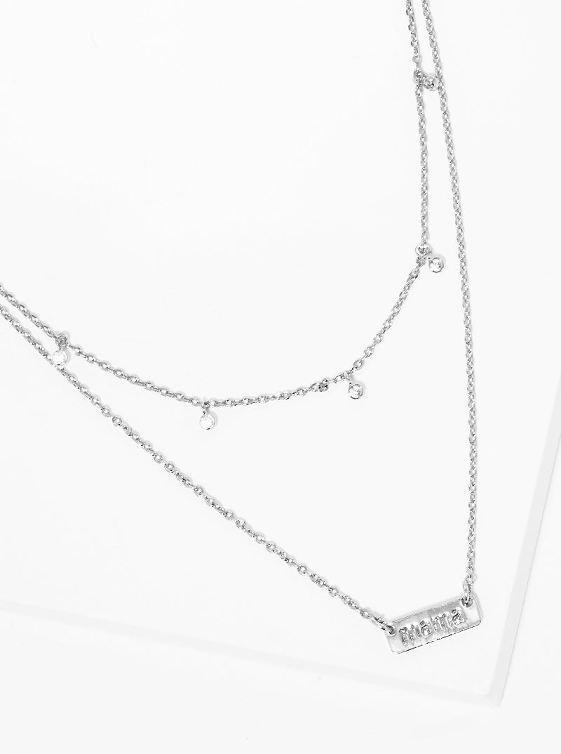 I-Love-You-Mom Mama Engraved Pendant CZ Layered 18K-Gold-Dipped Necklace