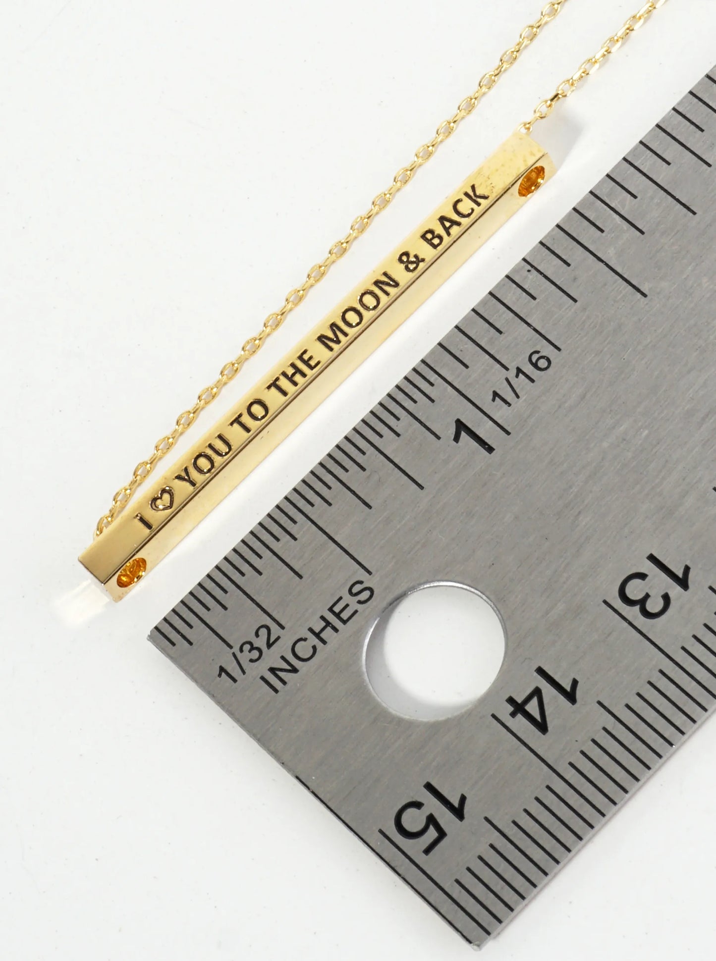 I Love You To The Moon And Back Engraved 18K Gold Dipped Horizontal Brass Bar Pendant Inspirational Necklace