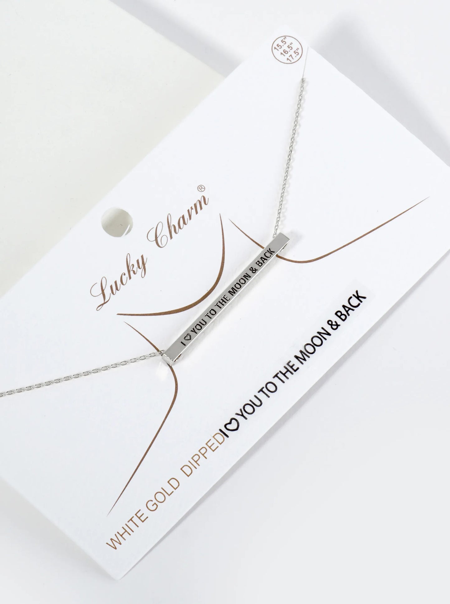 I Love You To The Moon And Back Engraved 18K Gold Dipped Horizontal Brass Bar Pendant Inspirational Necklace