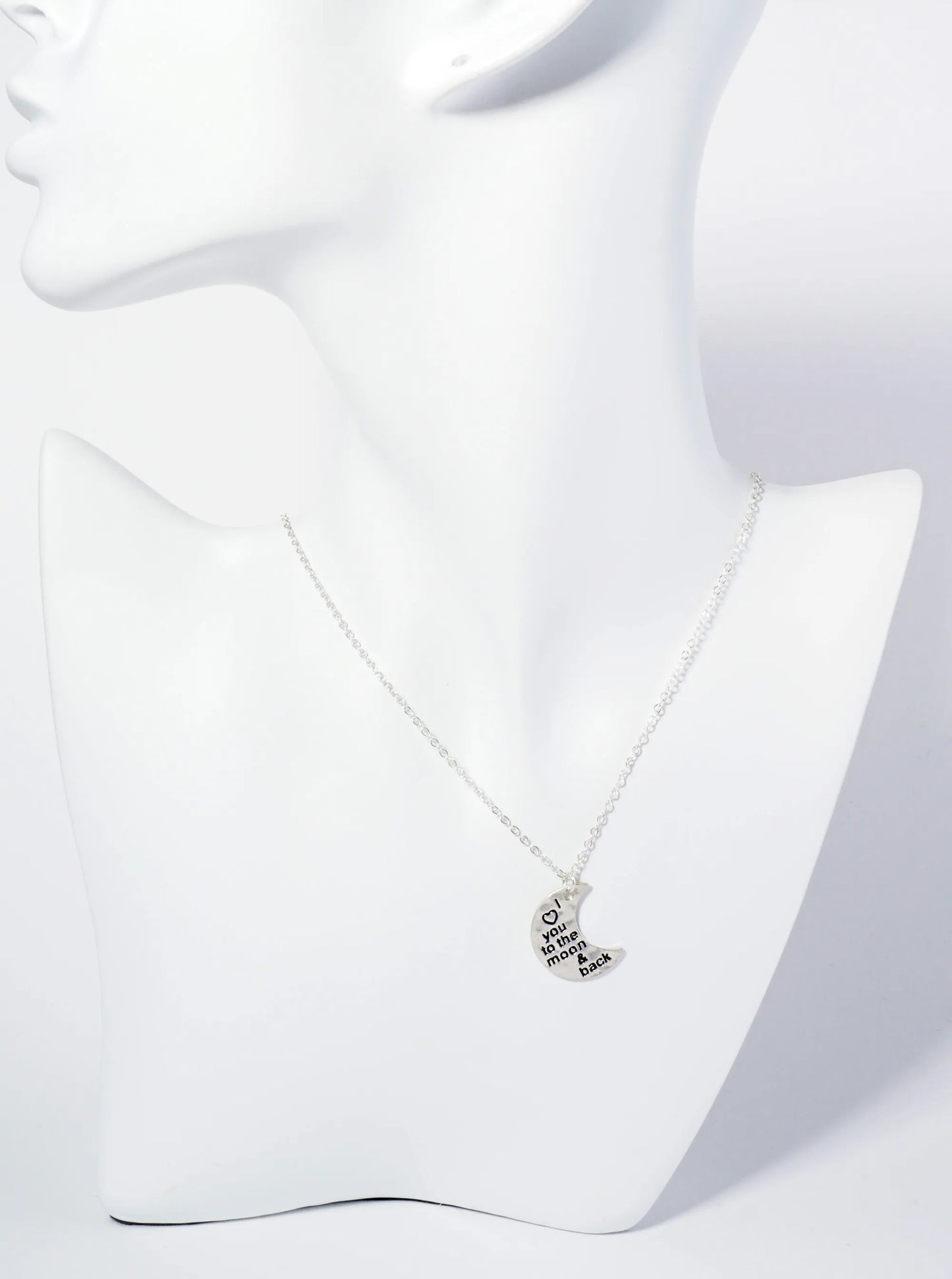 I Love You To The Moon And Back Engraved Hammered Moon Pendant Necklace